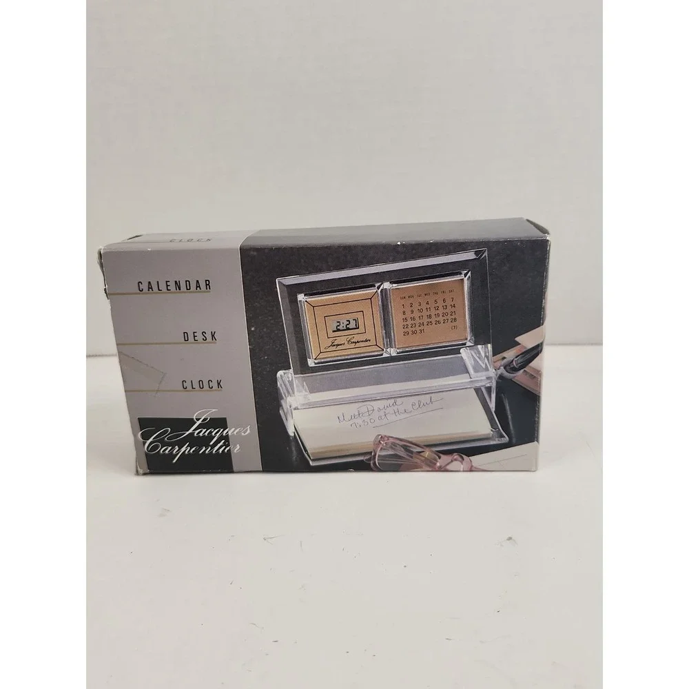Vtg 1980s Jacques Carpentier Executive Desk Set Clock Calendar Open Box Sealed